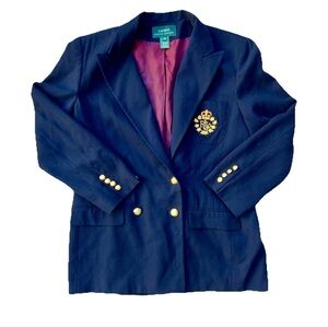 Vtg Ralph Lauren Navy Blue Blazer Sz 14 Crest Crown Gold Women Wool Suit Jacket